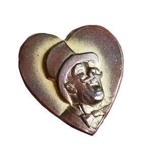 Vintage pin man in a top hat heart tiny brooch lapel singing shouting yell
